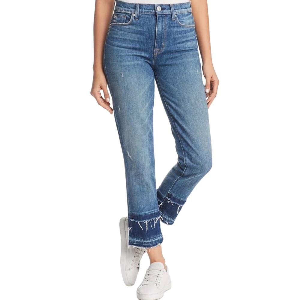 Hudson Zoeey High Rise Straight Crop Double Step Frayed Distressed Jeans